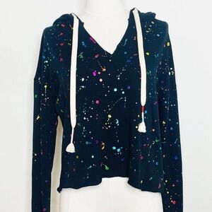 Wildfox Hooded Cropped Sweatshirt With Foil Rainbow Splatter NWT